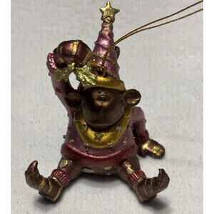 Monkey Christmas Tree Ornament Pink Jester || pre-owned